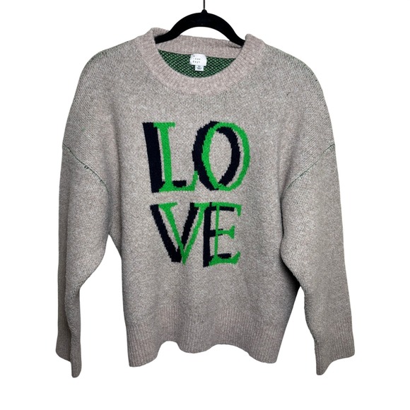 a new day Sweaters - A New Day Gray Crewneck Graphic Love Stretch Pullover‎ Knit Sweater Womens XL